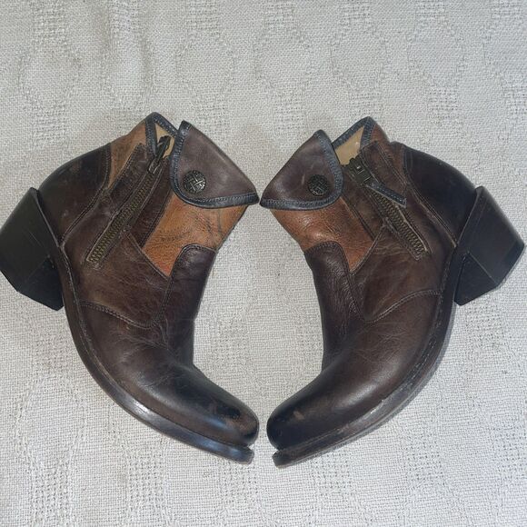 J. B. Dillon Women’s Zip Side Booties Size 6.5 B Brown Leather Western Rodeo - Picture 1 of 12